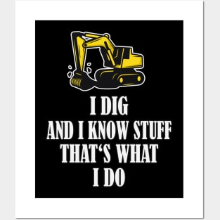 Funny Construction Worker Excavator Posters and Art